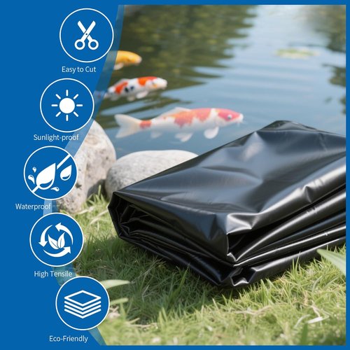 **Skiennix 15 Mil HDPE Black Pond Liner - Waterproof 10 x 20 FT for Outdoor Fish & Koi Ponds**