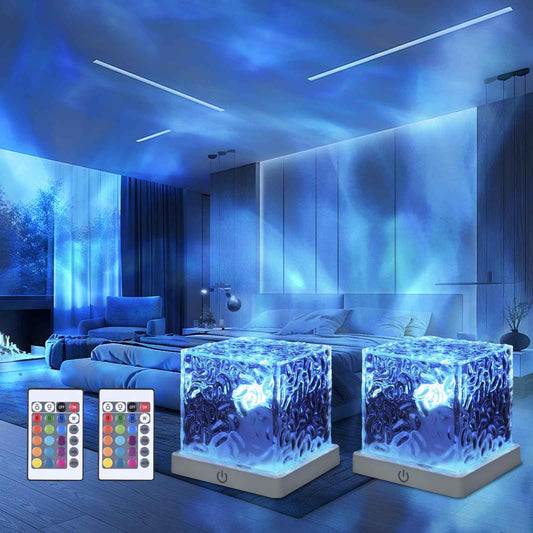 YYUJIALIANG 2 Pack Northern Lights Projector Night Light, 16 Colors Northern Lights Lamp Aurora Light Projector for Bedroom, Wave Night Light with Remote Control & Adapter, Room Decor