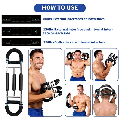 BestYiJo Twister Arm Trainer - Adjustable Resistance (83-132lbs) with Triple Spring System | Arm Exercise Equipment for Home Gym & Upper Body Workout | Chest & Forearm Strengthener