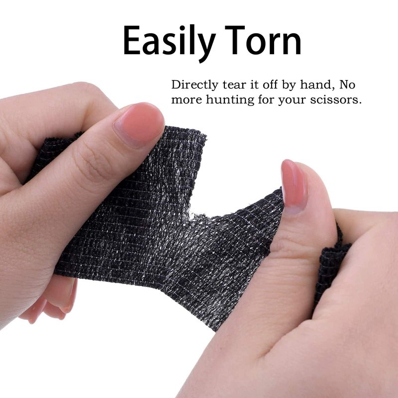 24 Pack Self Adherent Cohesive Bandage Wrap, 2” x 5 Yards Elastic Grip Tape Black Vet Wrap for Dogs, Athletic Bandages Wrap for First Aid Medical, Sports, Ankle, Wrist Sprains
