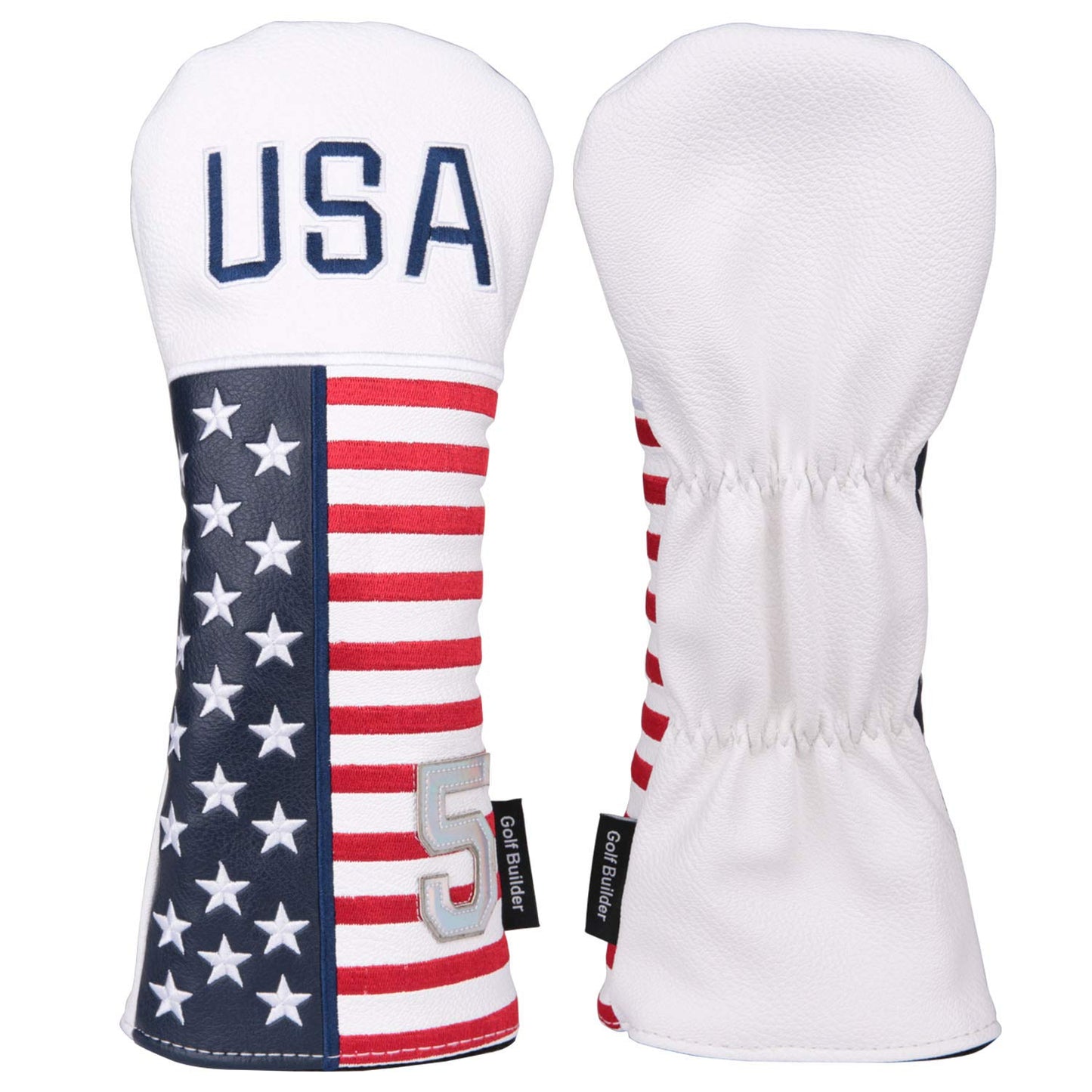 Golf Builder 2pcs/Set USA Stars and Stripes Golf Club Fairway Wood Head Covers White Leather USA 3 5 Wood Covers