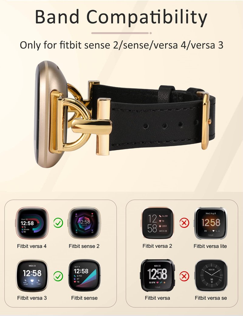 Wearlizer Unisex Leather Band for Fitbit Versa 3/4/Sense 2, D-Shape Metal Buckle, Compatible with 5.3"-7.0" Wrist Sizes, Premium Leather, Secure Connectors