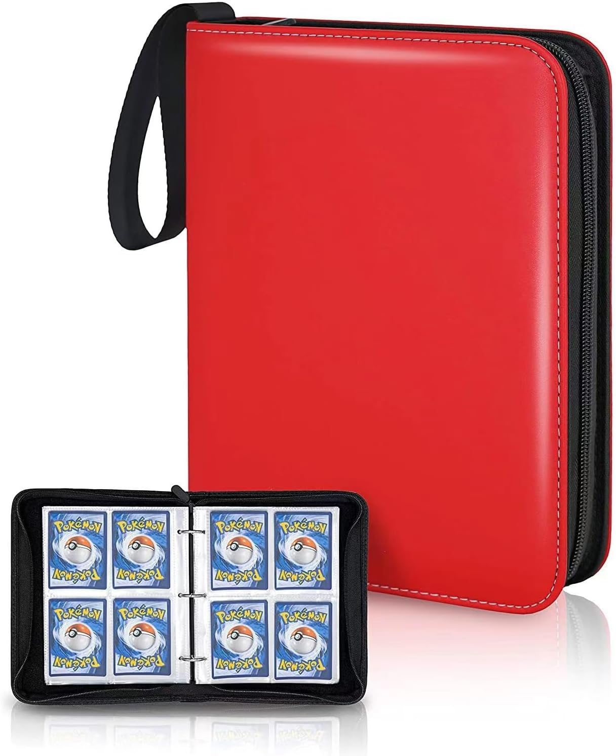 Skiennix Trading Card Binder - 400 Pocket Zippered Holder for Pokémon & Game Cards | Red