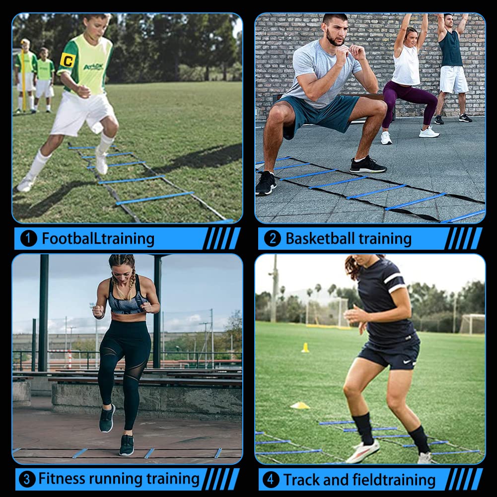 HOTOOLME Speed Agility Training Equipment Set - Includes Agility Ladder, Running Parachute, 8 Resistance Bands,20 Cones, 4 Hurdles, Jump Rope for Training Football, Soccer, Basketball Athletes