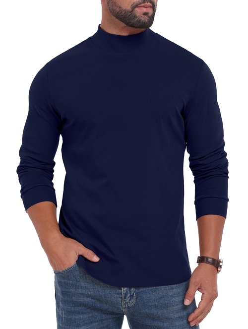 Sailwind Men Mock Neck Cotton Long Sleeve T Shirt Lightweight Base Layer Basic Pullover Navy Blue