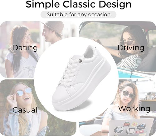 Lucky Step Women's Platform Sneakers - Faux Leather Casual Tennis Shoes for Comfortable Walking
