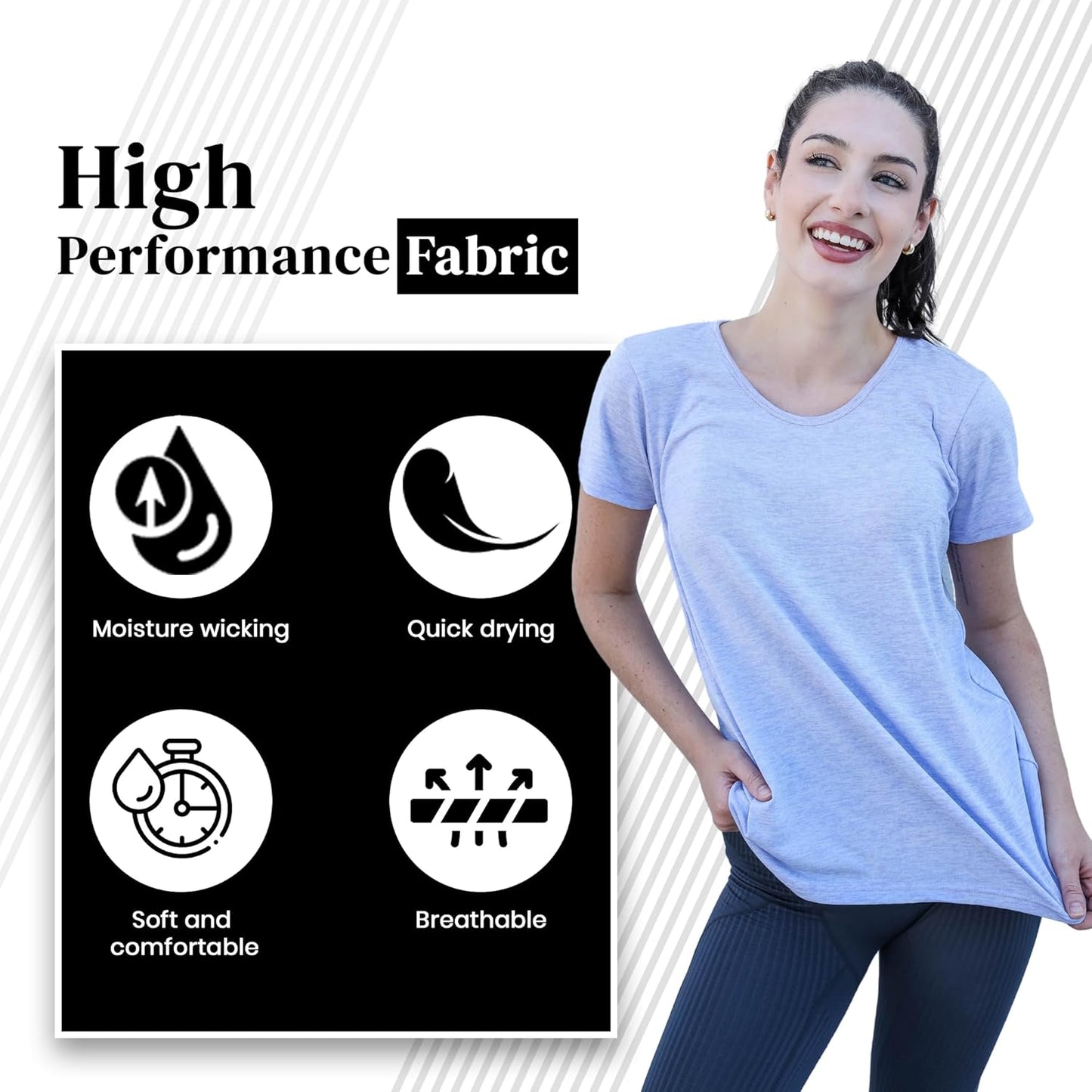 Skiennix Women's Dry-Fit Crewneck T-Shirts - Moisture-Wicking Activewear for Running & Yoga | 5 Pack