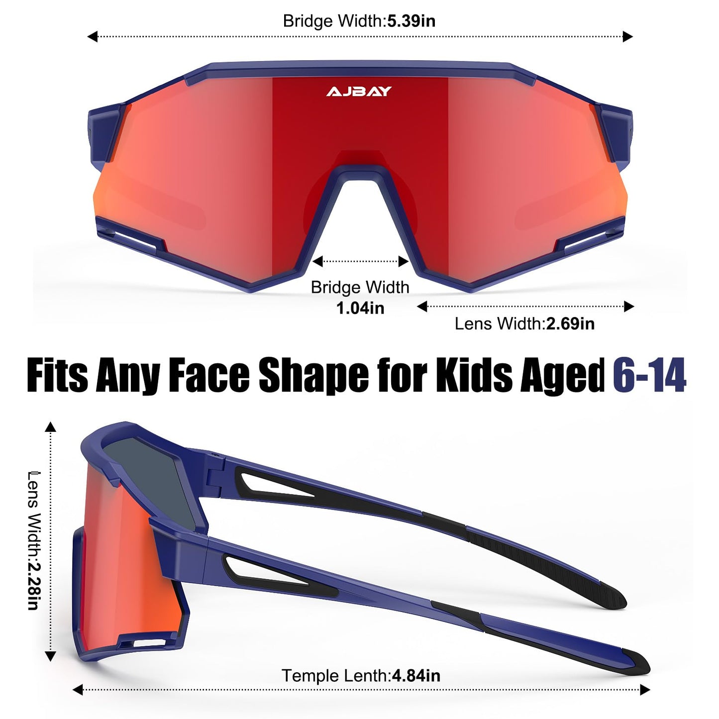 AJBAY Polarized Kids Sunglasses, Youth Baseball Sunglasses Ultra-Light TR90 Frame UV400 Sports Cycling Glasses for Boys Girls