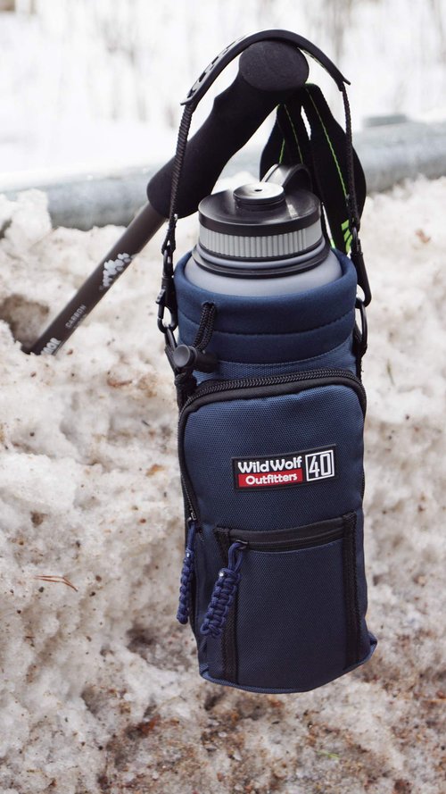 Wild Wolf Outfitters Water Bottle Holder for 40 ounce Bottles - Blue - Carry, Protect and Insulate Your Best Flask with This Carrier w/ 2 Pockets & an Adjustable Padded Shoulder Strap