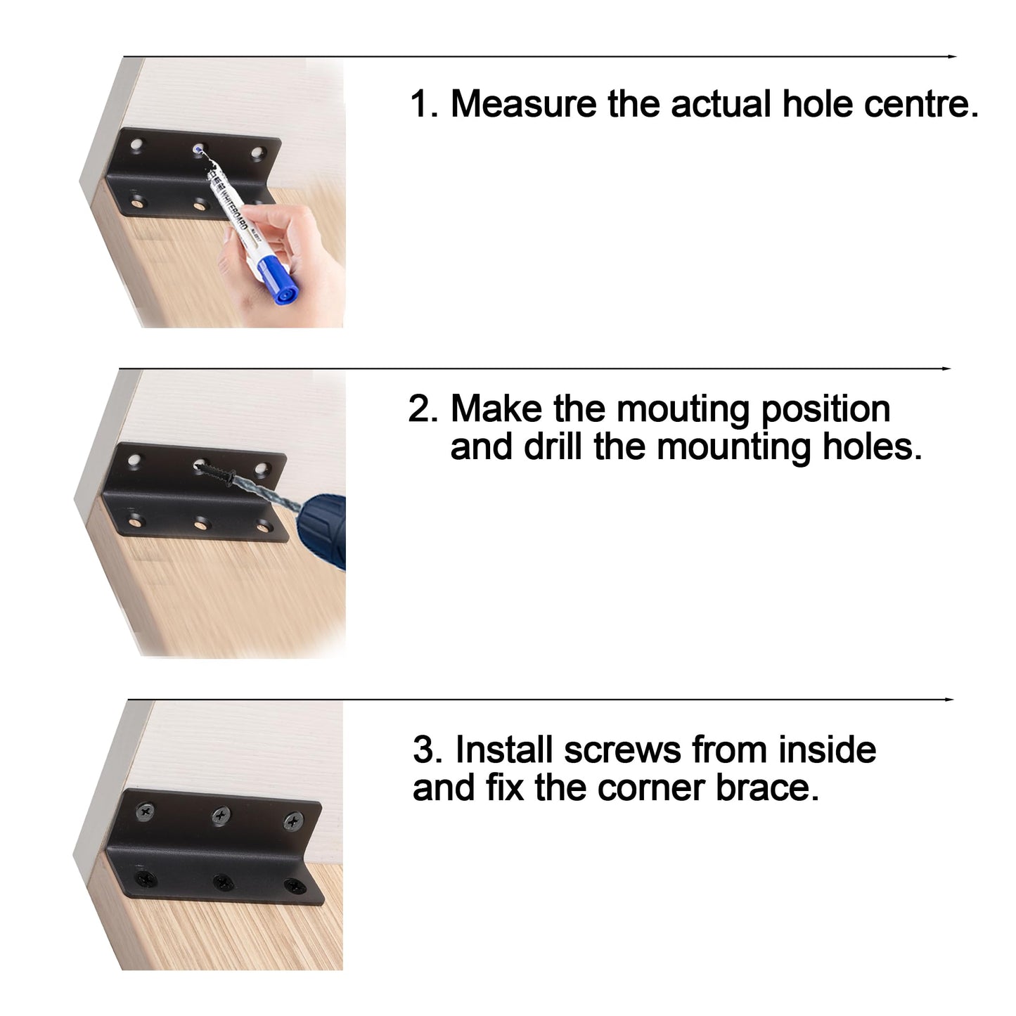 Redunest L Bracket, Heavy Duty Corner Brace, 10 Pack 5.51" Metal Shelf Bracket Angle Bracket for Shelves, Black Metal Braces for Wood, 140mm Overall Length