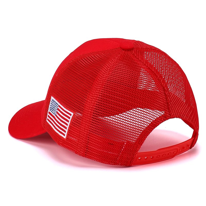 USA Trucker Hat for Men & Women American Flag Cap Adjustable Baseball Cap Mesh Snap Patriotic 3D Embroidered Cap(Red)