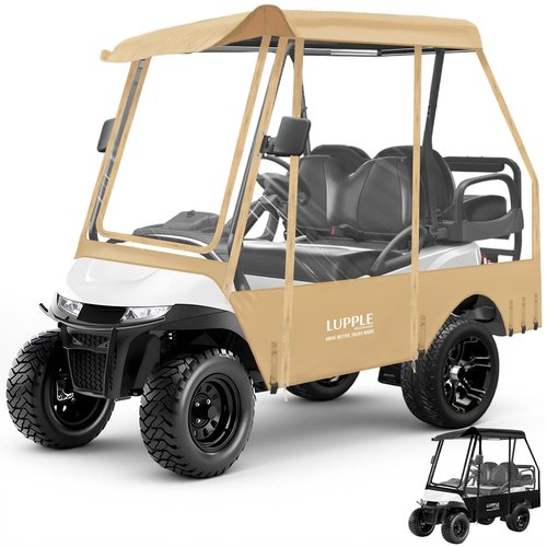 LUPPLE 4 Passenger Golf Cart Enclosure for EZGO TXT RXV – Short Roof 59" Rain Cover, 2+2 Seater Winter Weather Protection with 600D Waterproof Windproof Oxford & 4-Sided Clear PVC Zippered Doors