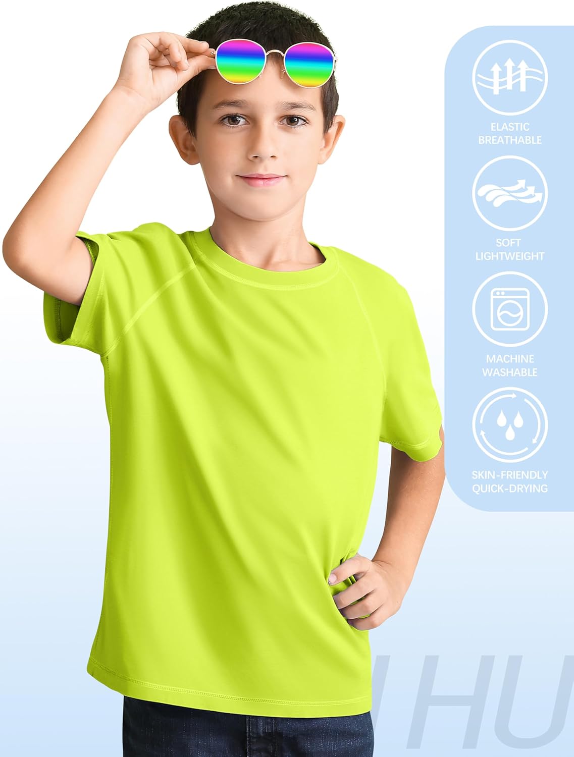 Skiennix Boys' Rash Guard | 4-Pack Neon UPF 50+ Short Sleeve Swim Shirts for Kids