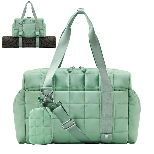 Small Gym Bag for Women, Puffy Sports Duffel Bag with Yoga Mat Holder
