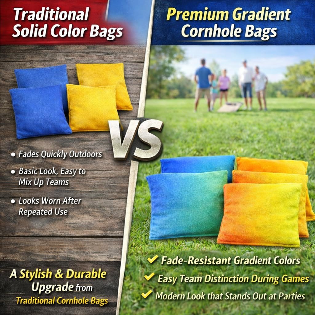 Skiennix Cornhole Bags - Weather Resistant Bean Bags with Gradient Design | Set of 8 for Outdoor Fun