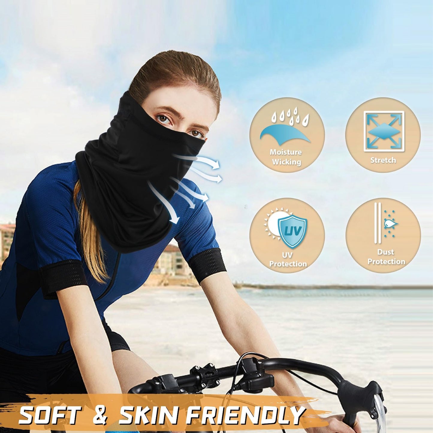 Finvizo Neck Gaiter Face Mask: 6 Pack Cooling UV Sun Protection Bandana