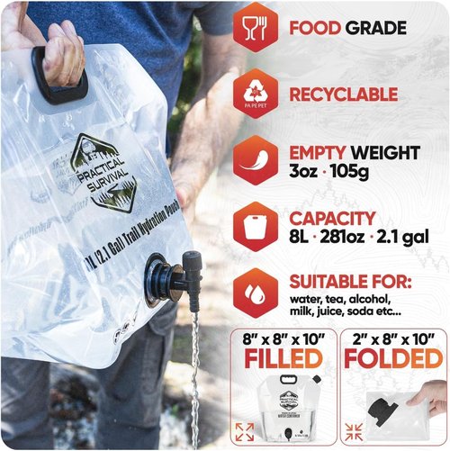Collapsible Water Container Bags by [Brand Name] - 2.1 Gallon BPA-Free Portable Water Storage Jug | 2 Pack for Camping & Emergency Preparedness