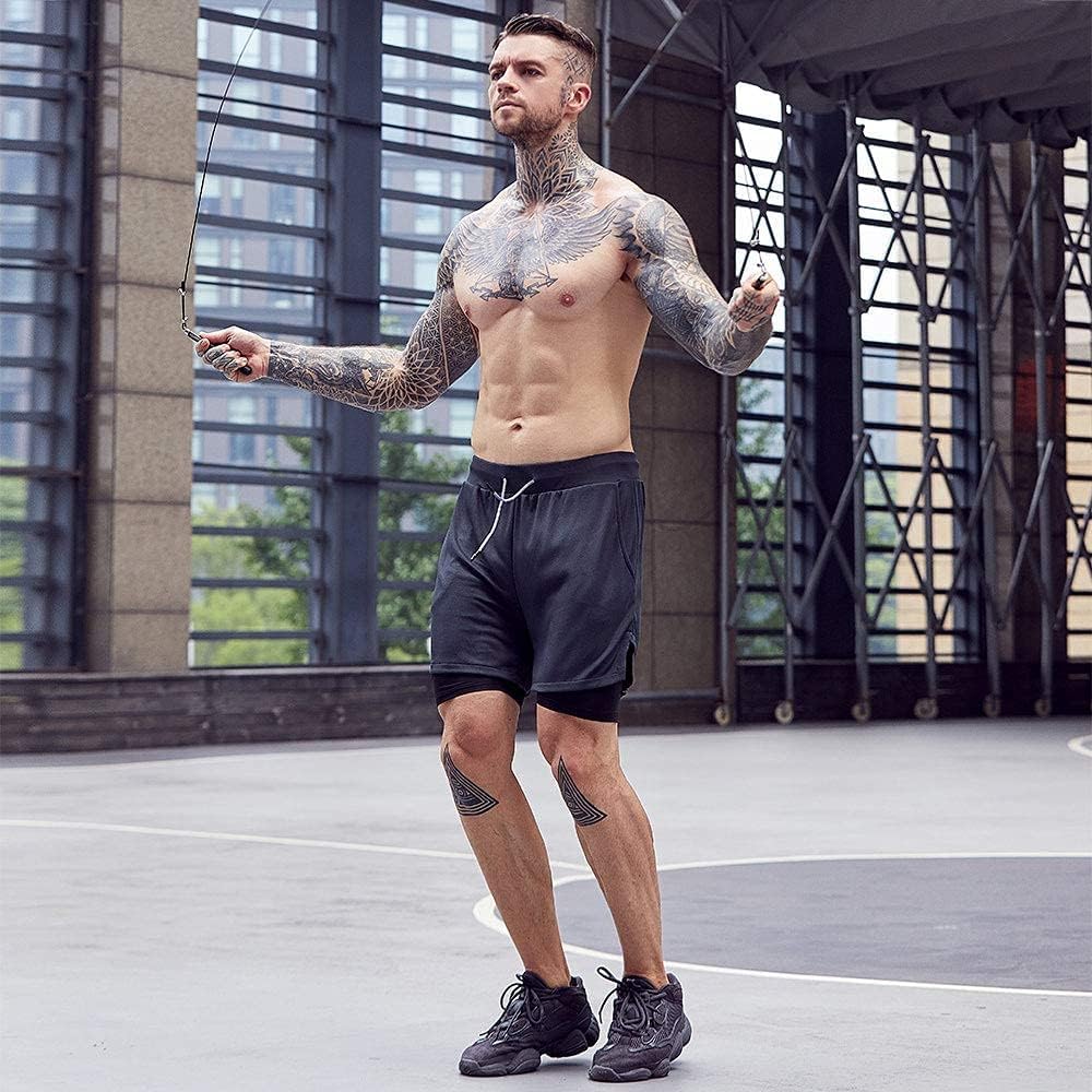 OEBLD Men's 2-in-1 Athletic Shorts - 7'' Gym & Running Shorts with Towel Loop