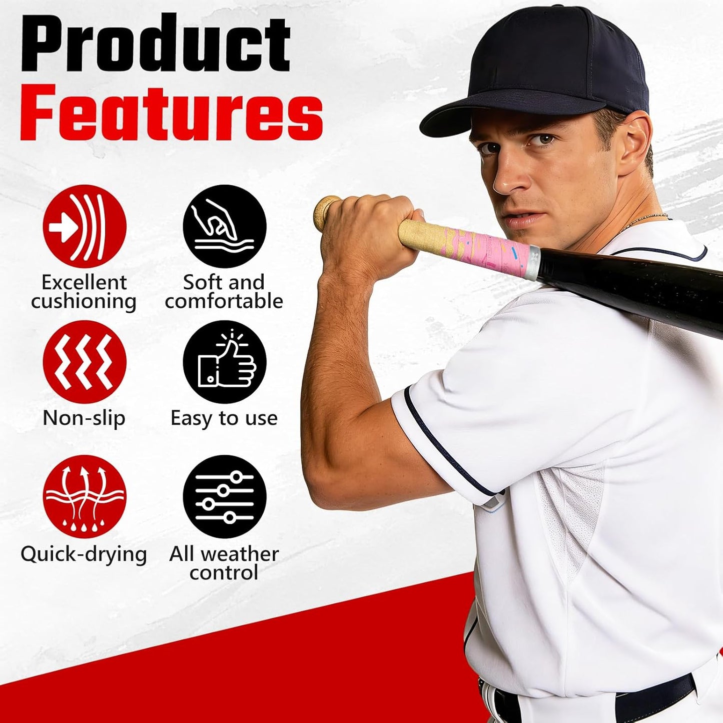 Skiennix Ice Cream Drip Baseball Bat Grip Tapes - Non-Slip, Sweat-Absorbent Wrap | 2/4 Pack, 0.5mm/1.1mm/1.75mm
