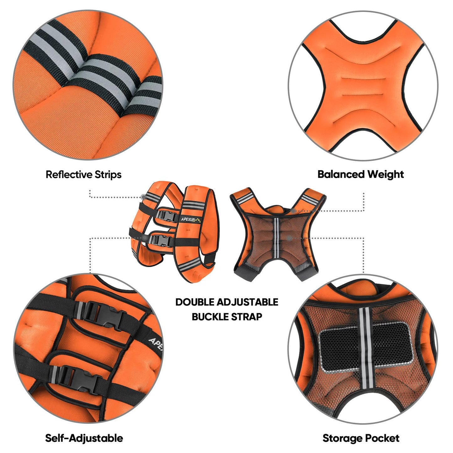 APEXUP 20lbs Weighted Vest Men Women, Weight Vest for Women Workout Equipment for Strength Training Running (Orange)