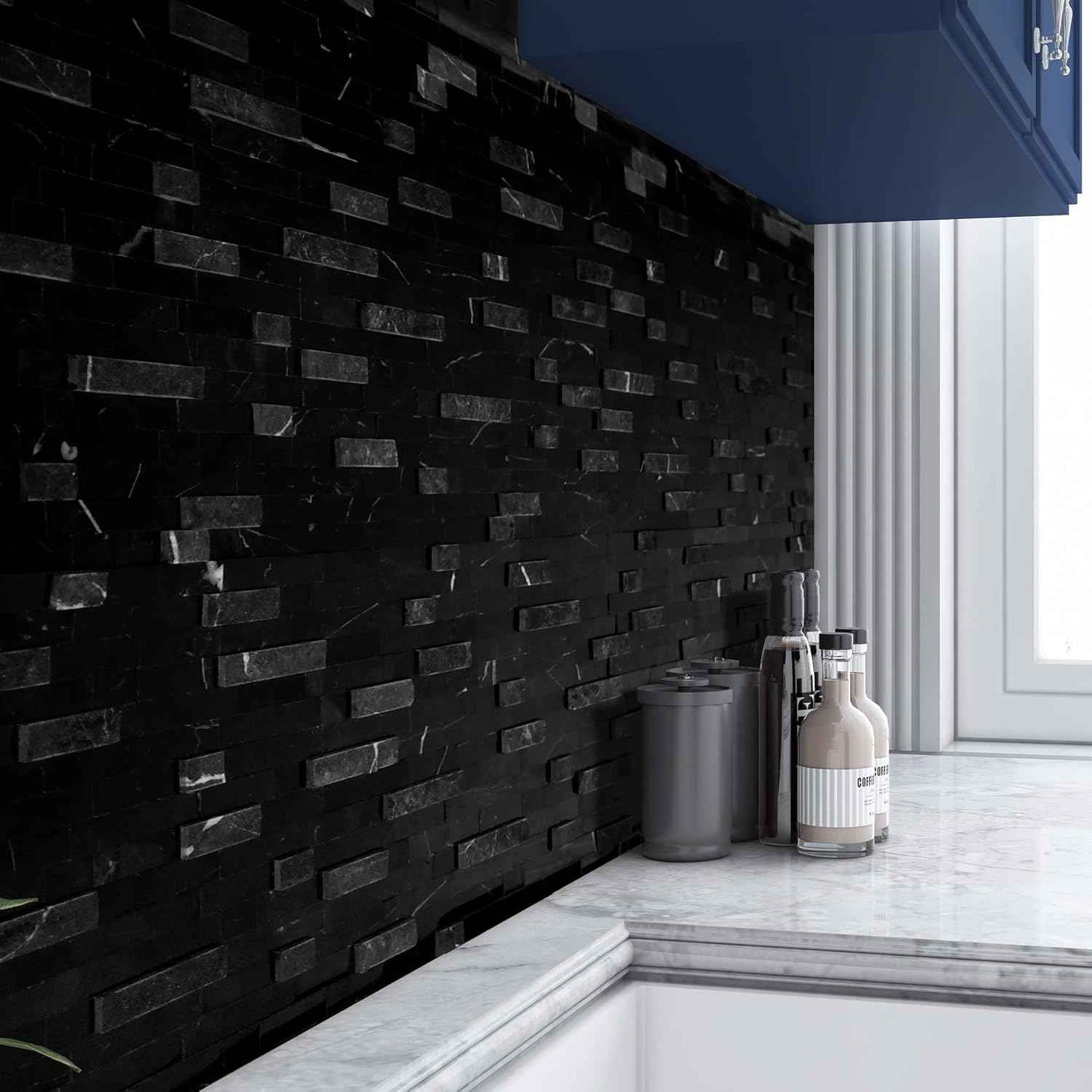 Peel and Stick 3D Stone Mosaic Tiles - 12x11" Self-Adhesive Backsplash for Kitchen & Bathroom - 5 Sheets, Mixed Tan