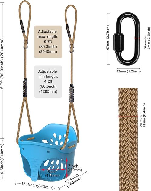 BeneLabel Toddler Swing Seat - 600 LB Weight Capacity with Adjustable Height Rope | Cute Elephant Design