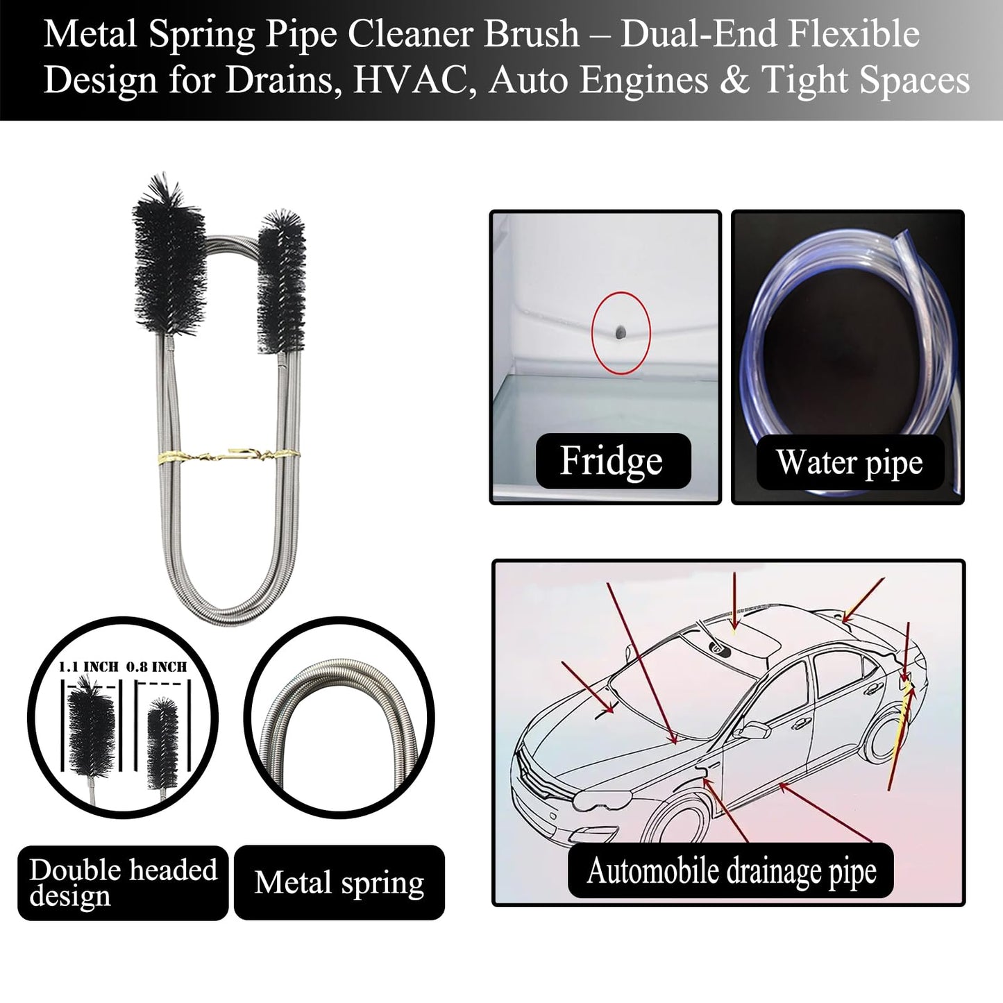 63 Inch Drain Snake Hair Drain Clog Remover Tool, Flexible Sink Snake Drain Cleaner Tool Set, Plumbing Snake for Toilet Sewer Shower Kitchen Bathroom Tub Clogged Hair Removal Cleaning Tool Set