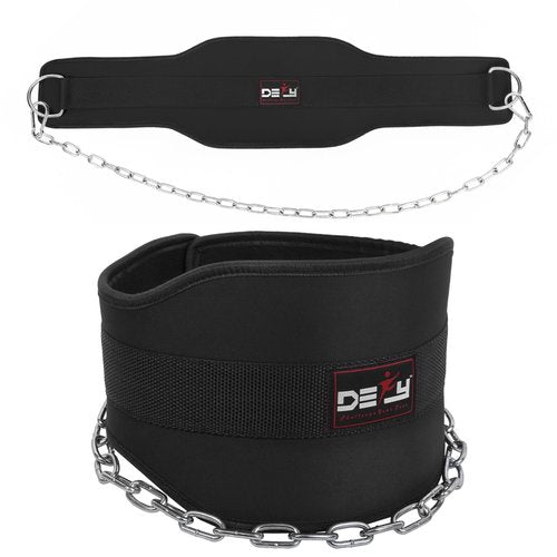 DEFY Dip Belt for Weight Lifting with 36" Steel Chain - 370 lbs weightlifting capacity - Neoprene Gym powerlifting belt for powerlifting & strength training for men & women