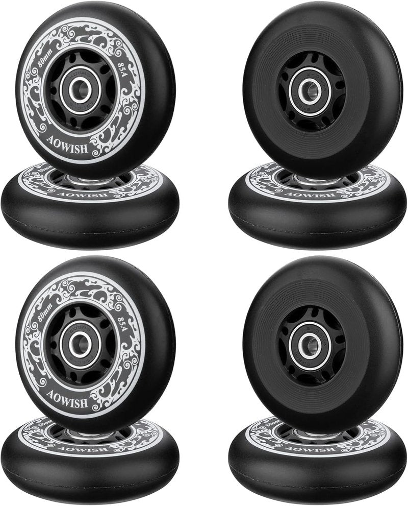 AOWISH 8-Pack Inline Skate Replacement Wheels 85A Outdoor Asphalt Formula Roller Blades Wheels Indoor Roller Blades Wheels with Bearings ABEC-9 & Floating Spacers (Black, 76mm)