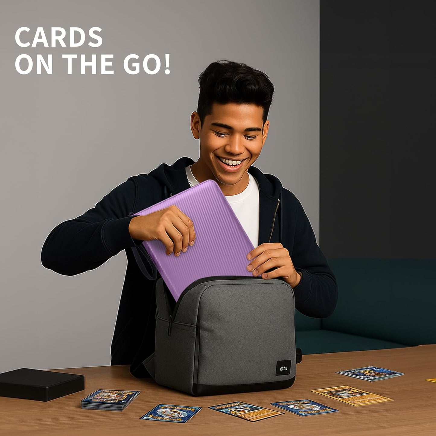 Trading Card Binder - 9 Pocket PU Album with Zipper | Holds 900 Cards for Pokémon, MTG & Sports (Purple)