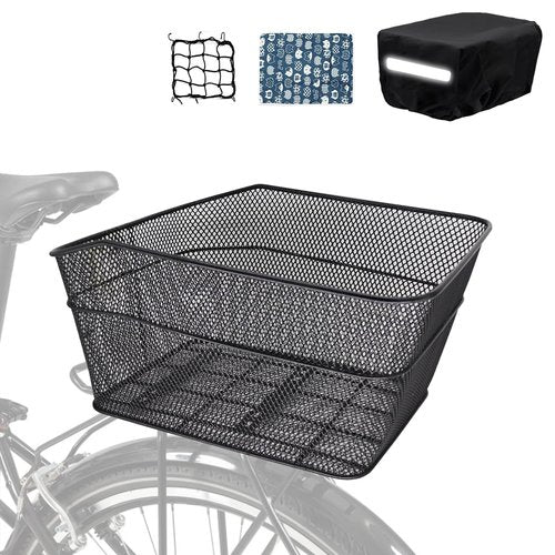MATTISAM Bike Basket Rear, [Tool-Free Install], Bicycle Pet Basket for Back Cargo Rack, with Waterproof Cover, Cargo Net