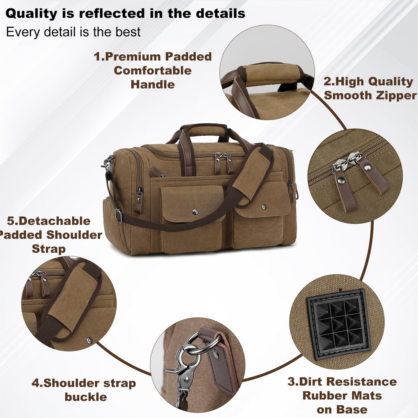 Koolehaoda Duffle Bag for Travel, 50L Canvas Travel Duffel Bags Overnight Weekend Gym Carry On Luggage Bag with Shoes Compartment Travel Bag for Men & Women (204-Coffee)
