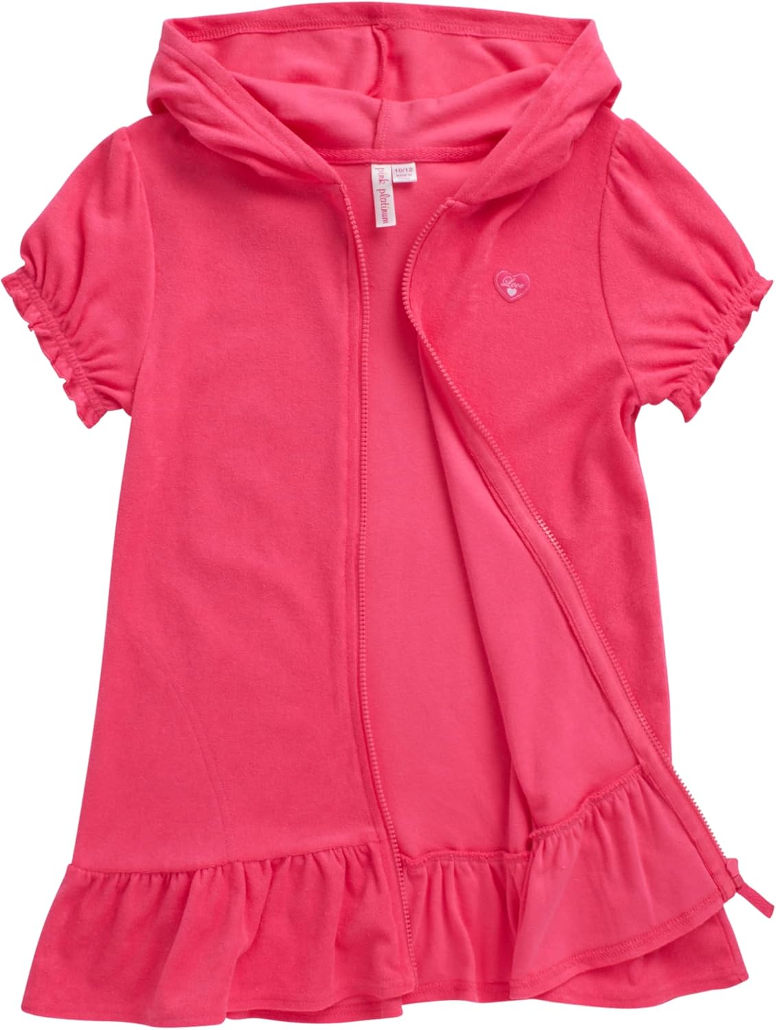 Pink Platinum Girls Swim Cover-Up - Soft Cotton Hooded Ruffled Bathrobe Dress for Kids