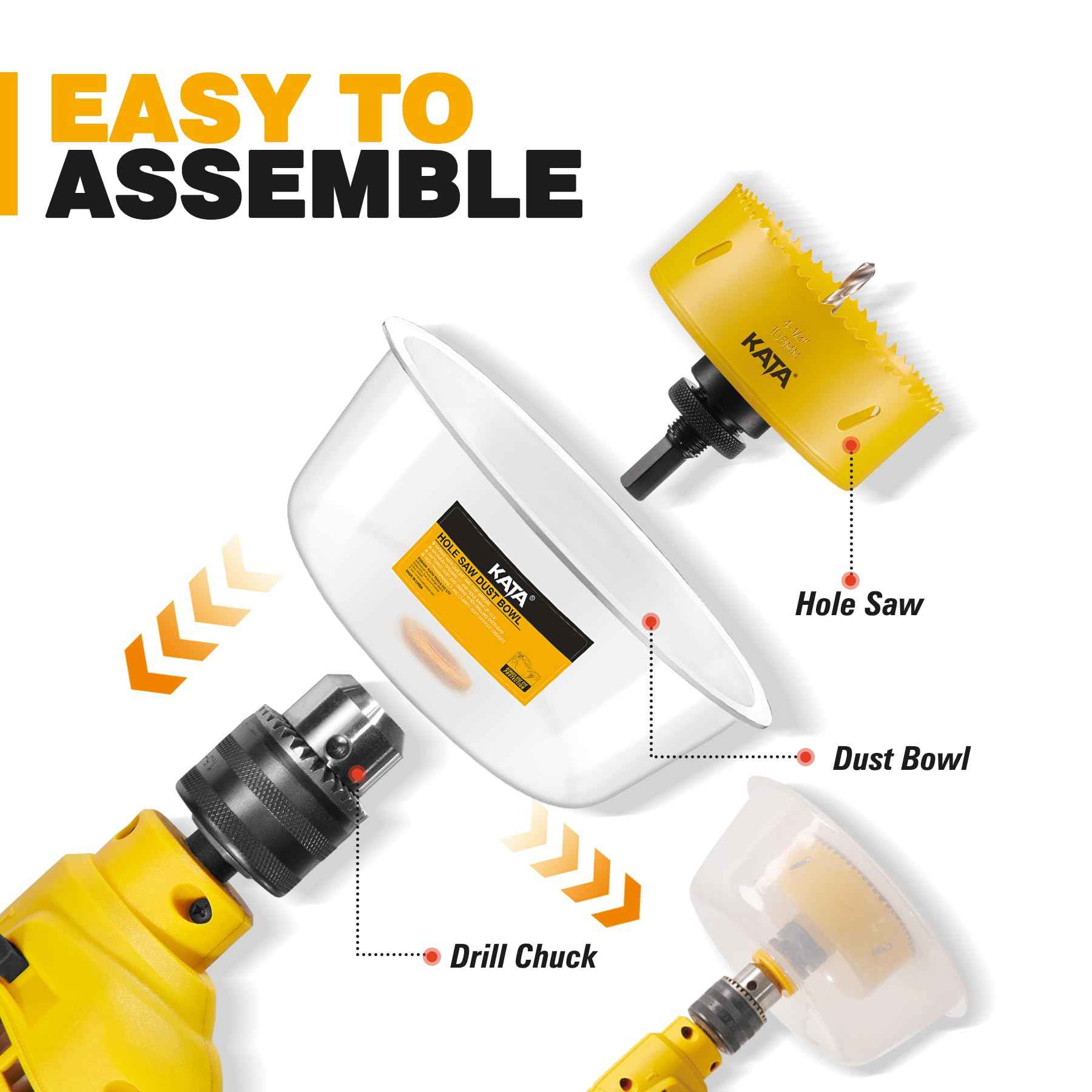 KATA 4 Hole Saw for Recessed-Lights: 4-1/4 in Hole Saw with Silicone Dust Bowl - Installing 4 Inch Led Recessed Ceiling Lights for Drywall - Hole Cutter with Dust Catcher for Can Lighting