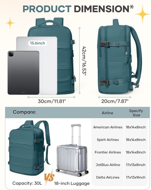 Coofay Travel Backpack - Airline Approved Waterproof Carry-On Bag for Men & Women | Casual Daypack