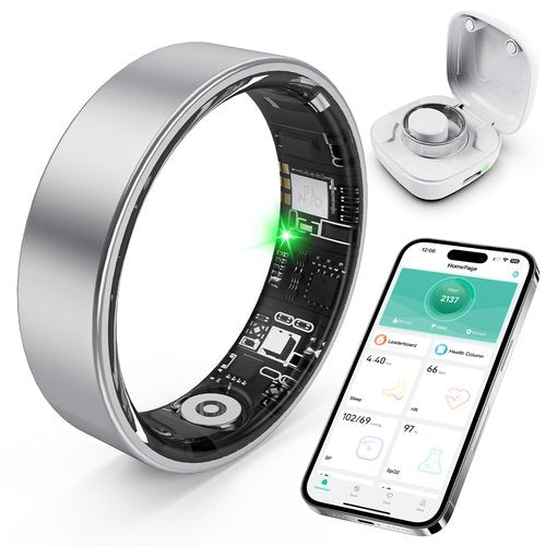 SARUNN ER Smart Ring with Sleep Monitoring, Step Counting, Heart Rate, Blood Oxygen for iPhone and Android, No Subscription Fee, IP68 Waterproof Health Tracker (Silver, 11)