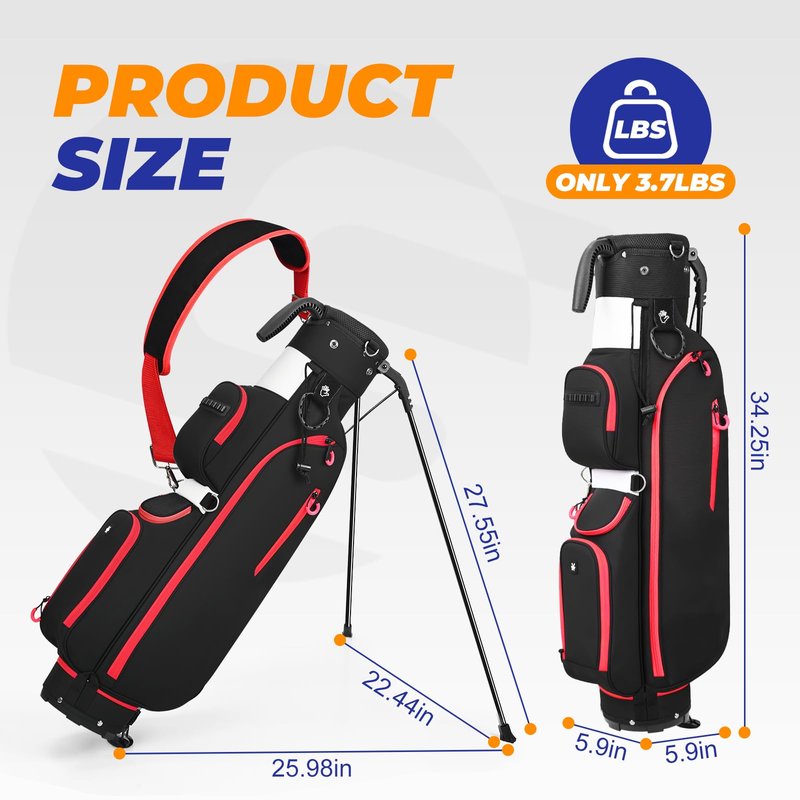 Sturdum Golf Stand Bag, Lightweight Par 3 Golf Bag with 3 Way Dividers Fits Up to 8 Clubs, 3.7lbs Compact Yet Spacious Pitch N Putt for Driving Range, Cooler Pockets, Black