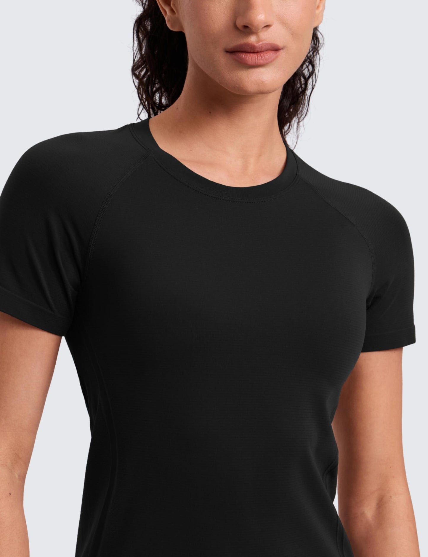 CRZ YOGA Seamless Workout Tops for Women Hip Length - Athletic Running Gym Yoga Short Sleeve Shirts Breathable Crewneck Tees Hibiscus Purple Medium