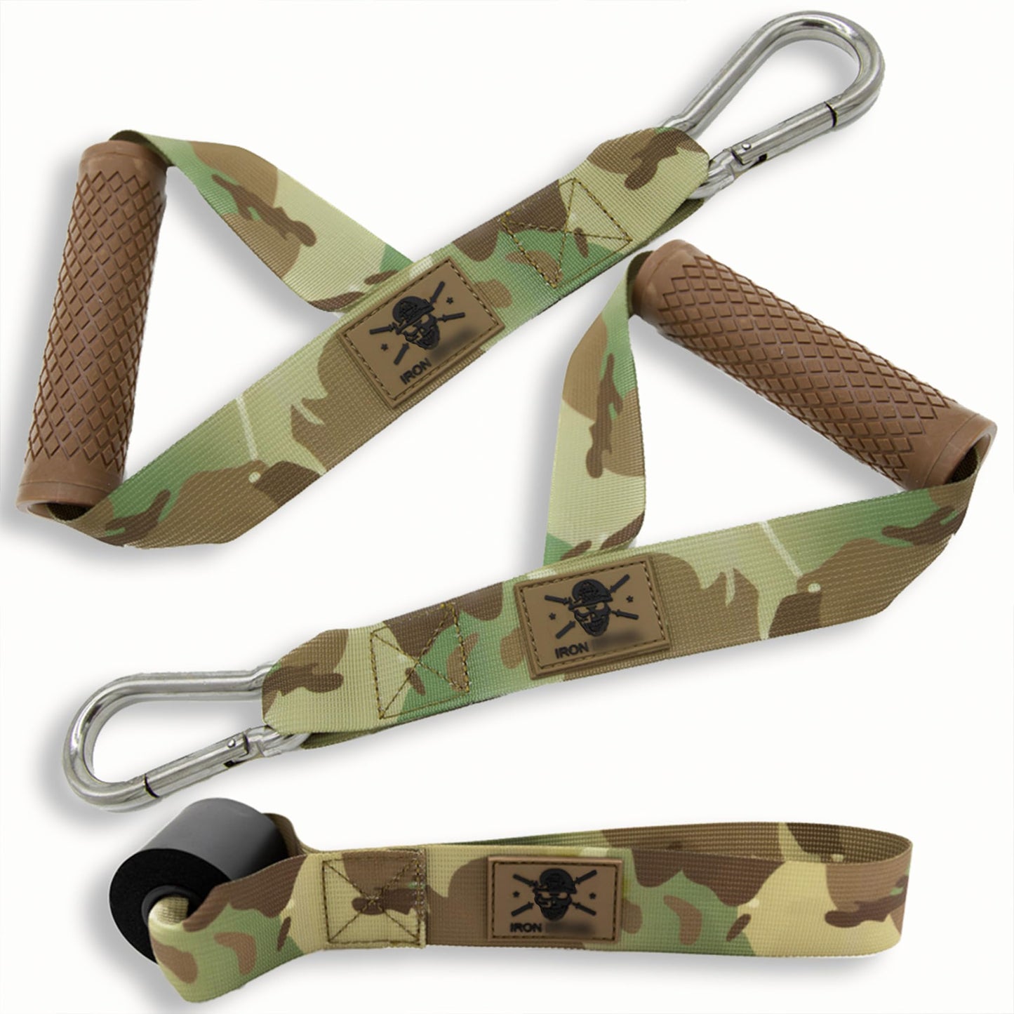 Iron InfideI Resistance Band Handles - Cable Machine Handles Attachment and Door Anchor for Exercise Bands, Great Accessory for Home Gym Workout Equipment & Pull Up Assistance Bands (Camo)