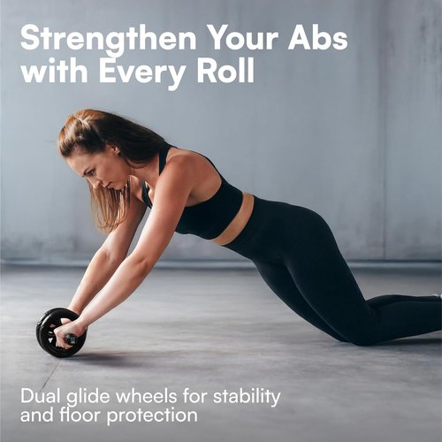H&S Ab Roller Wheel - Premium Core Exercise Equipment With Extra Thick Knee Pad Mat | Dual Glide Wheels