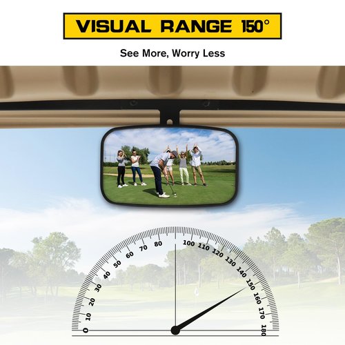 HSUTVXPRO Golf Cart Rear View Mirror, Large Radian Extra Wide Panoramic Center Convex Rearview Mirror for Golf Cart EZGO RXV Club Car Yamaha Accessories, Rear View Mirror Fits for E-Z-GO, Black