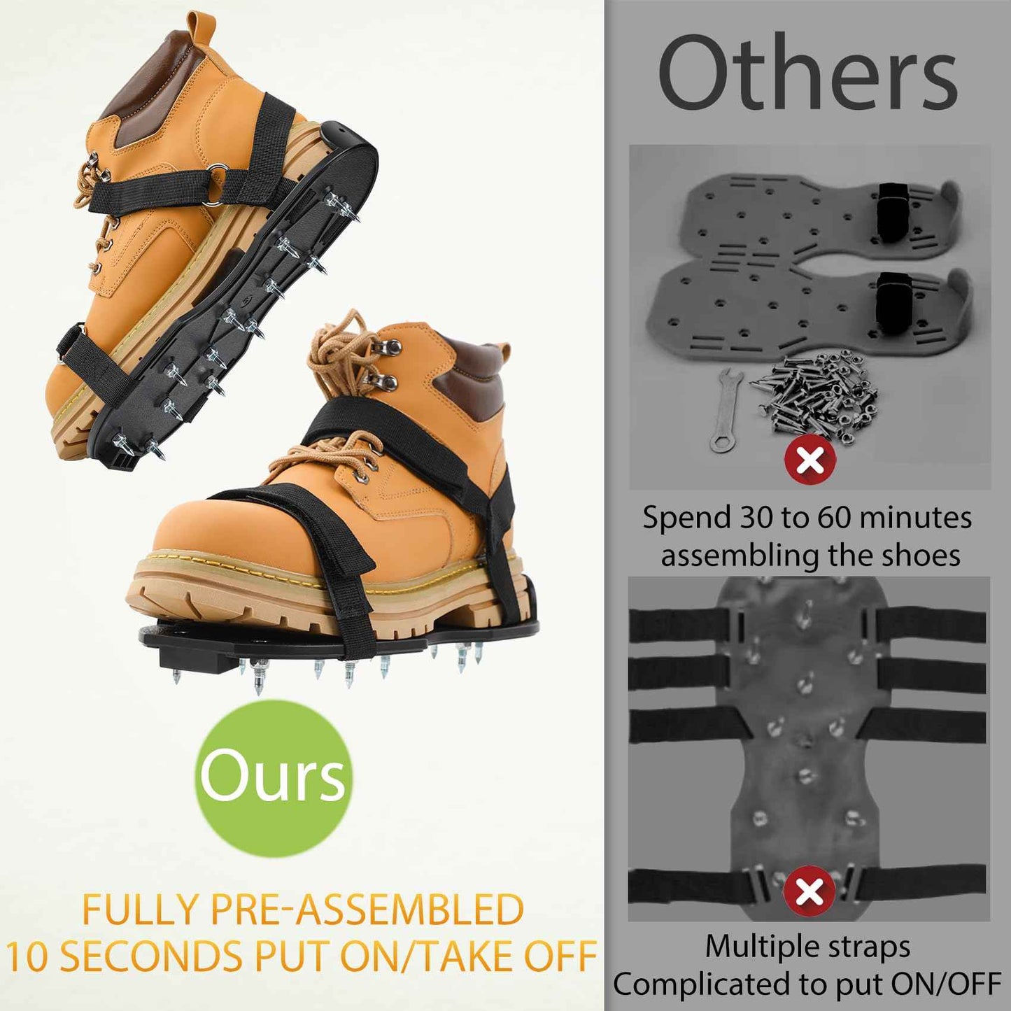 US:E (Sturdy Version) Spike Shoes for Epoxy Flooring Coating (99% Pre-installed) 13 1-Inch Spikes & 2 VeIcro Strap (Non-Slip, Supports Up to 200 Pounds) Fits Men's and Women's Shoes in US Size 6 to 12