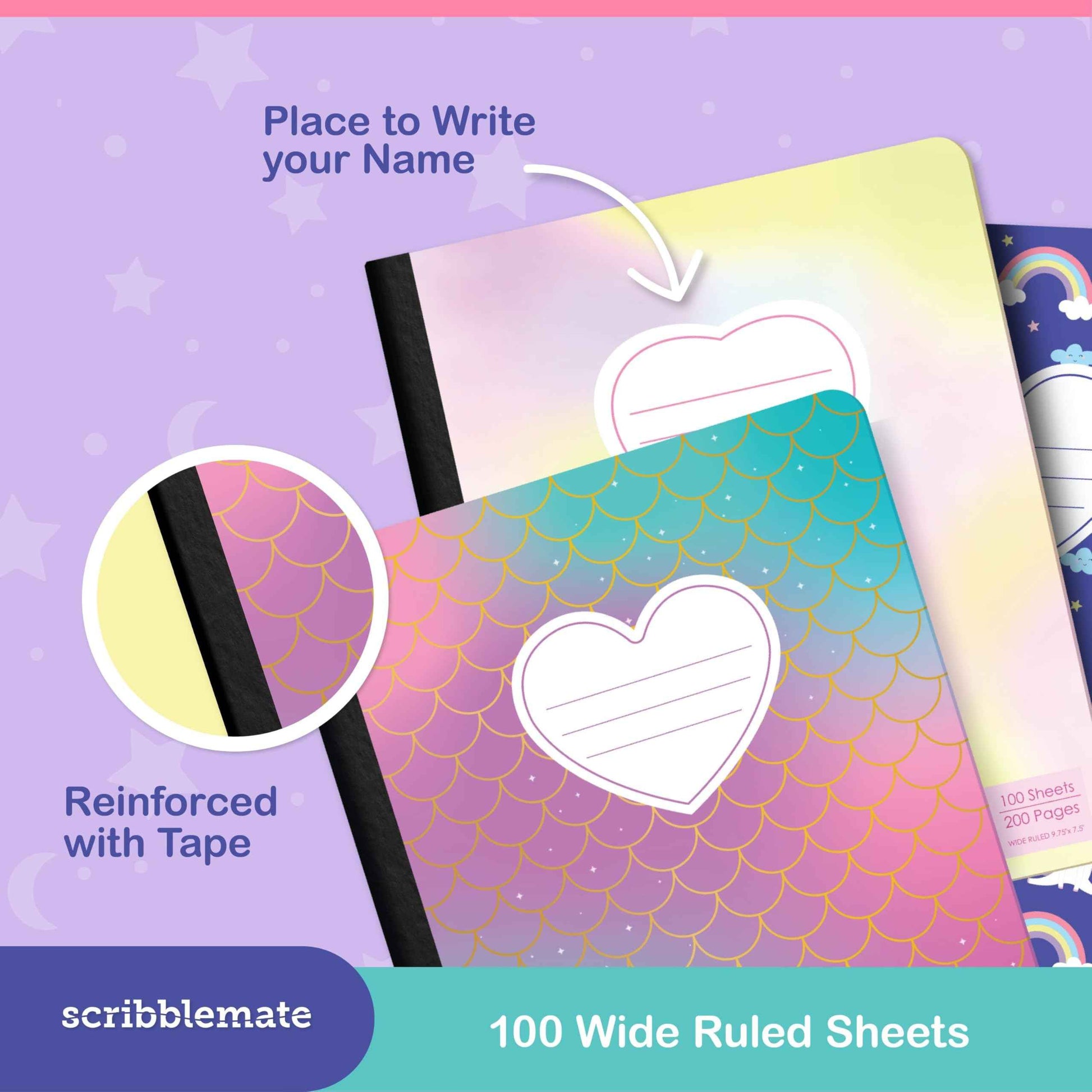 ScribbleMate Cute Composition Notebook Wide Ruled, Composition Notebpooks for Kids, Wide Ruled Composition Notebook for Boys and Girls. 100 Sheets 200 Pages 9.75” x 7.5” (12 Pack)