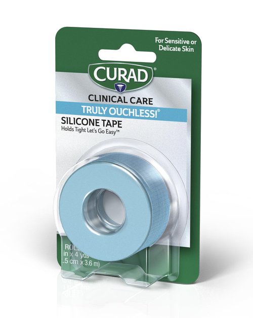 CURAD Truly Ouchless! Silicone Tape, 1" x 4yds, 4ct