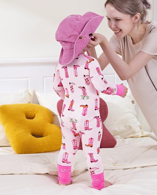 Babee Reshinee Bamboo Viscose Baby Footie Pajamas - Convertible Zipper Onesie for Girls, 0-24M