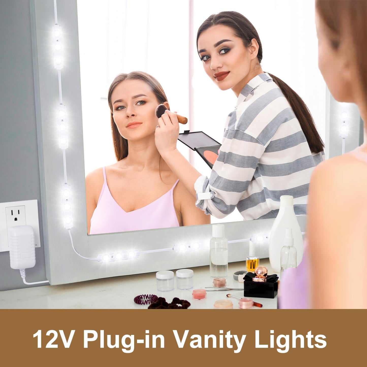 LPHUMEX LED Vanity Mirror Lights, 3 Color 20pcs*3LEDS 12V Hollywood Style Makeup Lights Stick on, Bright Dimmable with Power Adapter (Mirror Not Included)