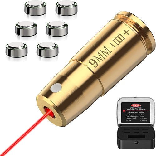 EZshoot Bore Sight Laser - 9mm, .223, 5.56mm, .243, .308 & 12-Gauge Red Laser with Case & Batteries