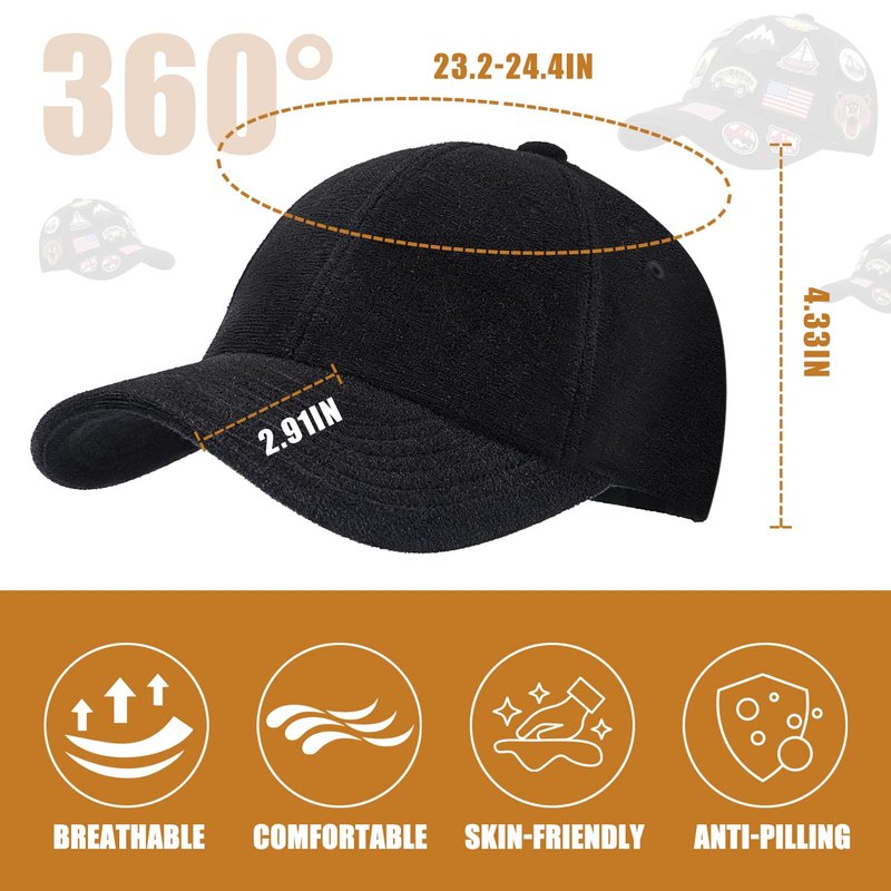 Classic Black Baseball Caps for Men Women Golf Dad Hat Patches Plain Cap Full Surface Hook-and-Loop Adjustable Trucker Hat Patch Hats for Mens Baseball Hats Running Outdoor Activities All Seasons