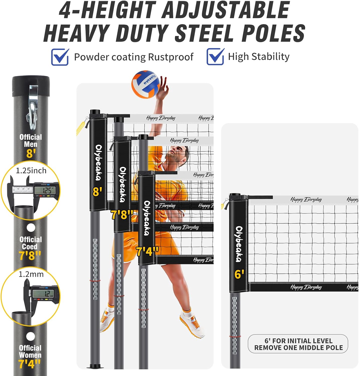 Skiennix 32ft Outdoor Volleyball Net Set - Heavy Duty Poles, Durable Net, Volleyball & Pump Included