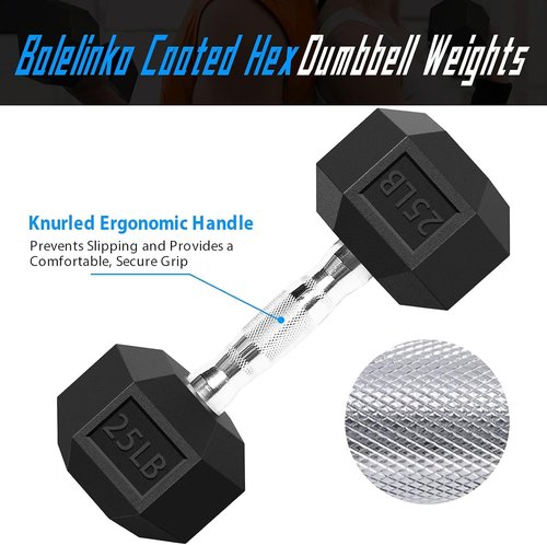 Balelinko Hex Dumbbells Free Weights Set with Metal Handles Rubber Encased Solid Cast Iron Hex Dumbbell in Single, 25 LBS